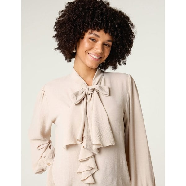 Blue Vanilla Ruffle Pussy Bow Blouse