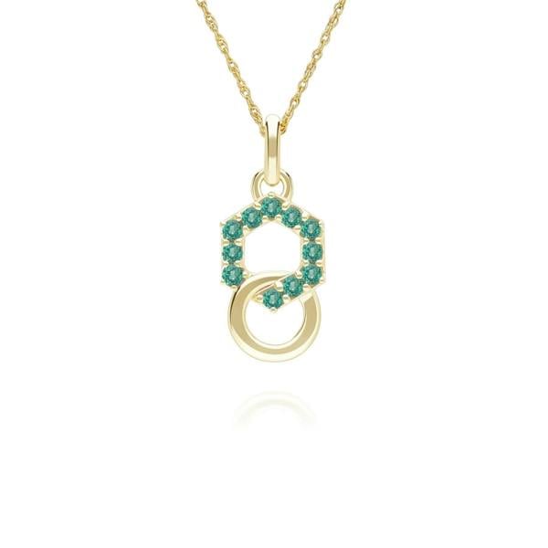 Gemondo Geometric Hexagon and Round Linked with Prong set Emerald Pendant in 9ct Yellow Gold