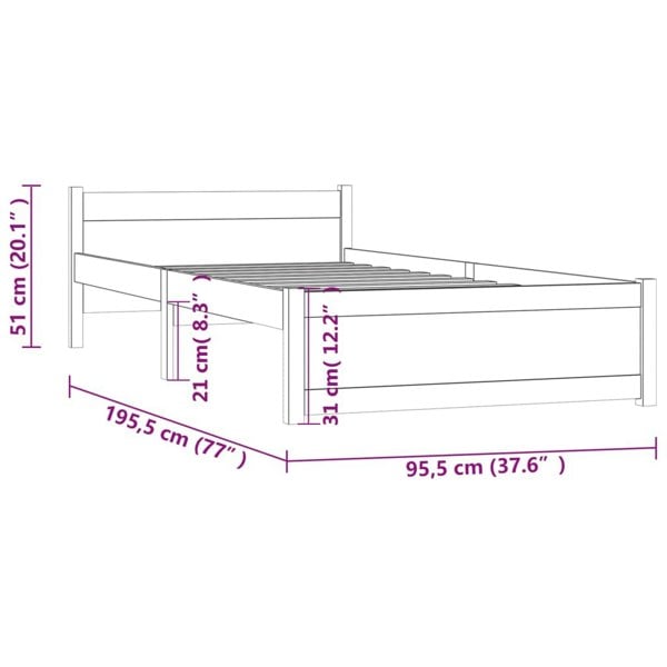 Berkfield Bed Frame White Solid Wood 90x190 cm Single