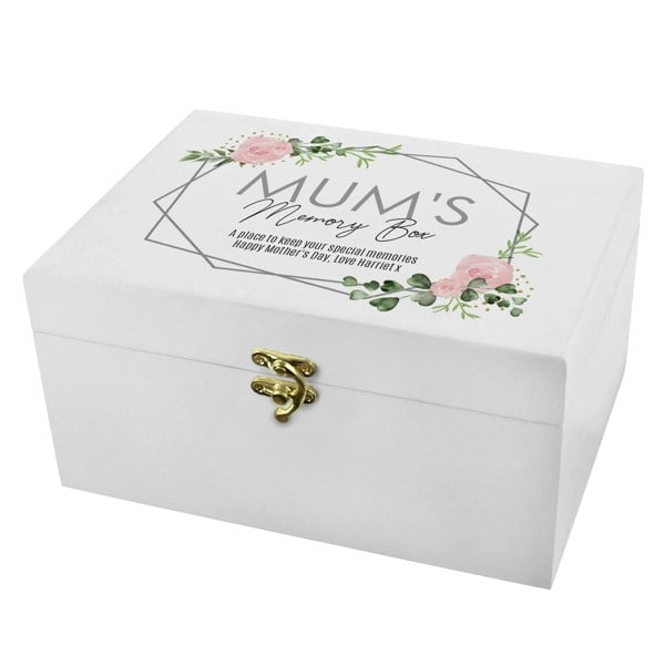 Personalised Memento Company Personalised Abstract Rose White Wooden Keepsake Box