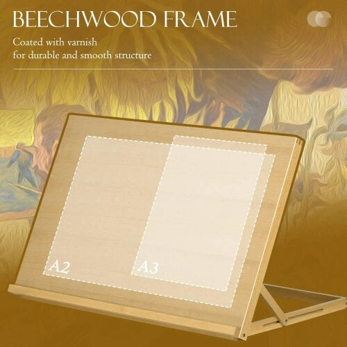Bobobiy Desktop Table A2 Easel Craft Workstation, Adjustable Beechwood Table Top Easel, Portable Folding Artist Drawing & Sketching Board for Adults