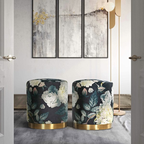 Furniture Edit Opal Floral Velvet Ottoman with Gold Base