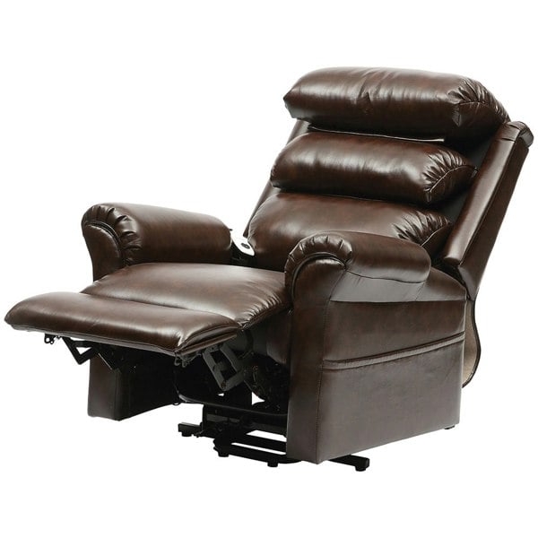 Wall Hugging Rise and Recline Lounge Chair - Wipe Clean PU Leather - Chestnut Loops