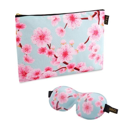 Contoured Sleep Mask & Accessories Bag Set - Various Prints - Cherry Blossom