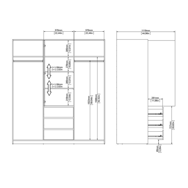 Wyld Haus Budapest White Wooden Wardrobe 3 Doors 3 Drawers