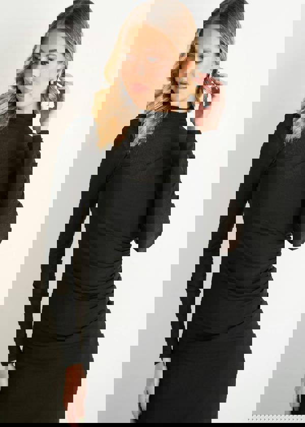 Gini London Black Ruched Jersey Long Sleeve Midi Dress