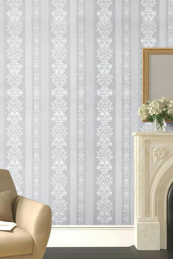Living and Home 5M x 45Cm Retro Flower Stripe Textured PVC Wallpaper Roll