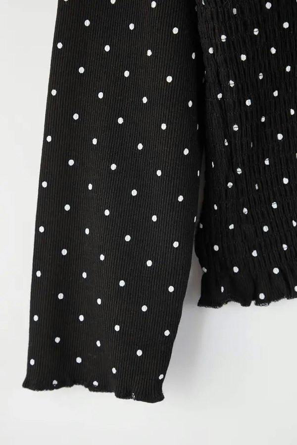 WOVCOR Polka Dot V-Neck Ribbed Knit Plus Size Blouse