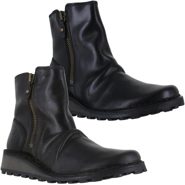 Fly London Mon Womens Wedge Heel Zip-Up Chelsea Leather Ankle Boots