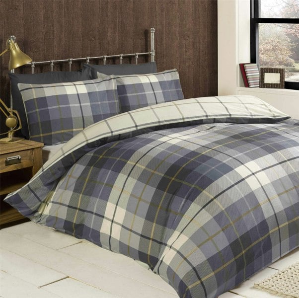 HomeSpace Direct Flannelette Brushed Cotton Tartan Duvet Cover Set