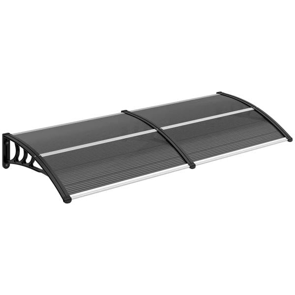 Black front door canopy awning with curved rigid polycarbonate panels and side brackets