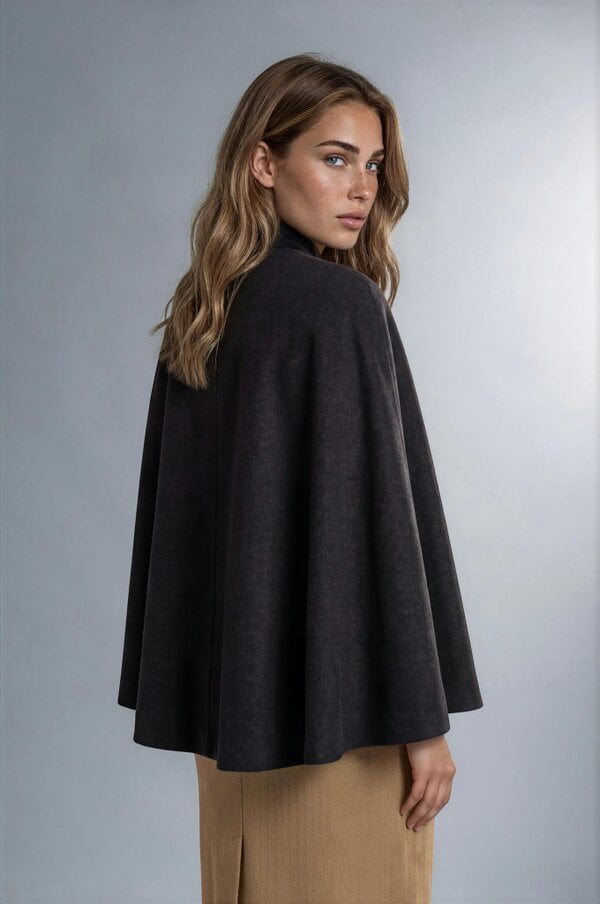 Myles Anthony Wool & Silk Charcoal Cape