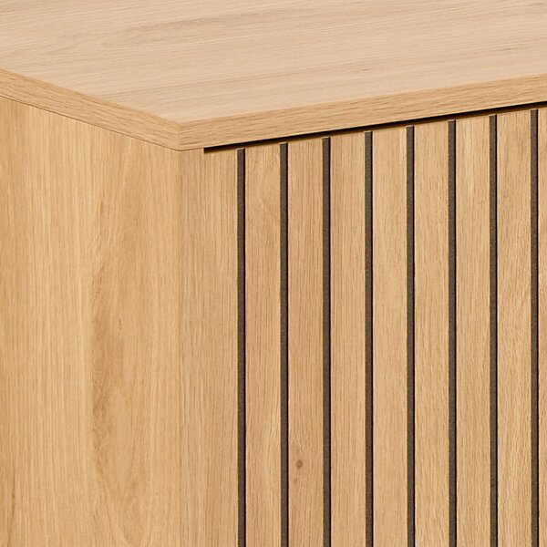 Wyld Haus Brisbane 176cm Slatted Wild Natural Oak TV Unit 3 Doors Black Metal Legs