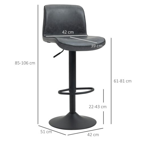 Wyld Haus Moretta Faux Leather Dark Grey Bar Stools Set Of 2 With Backrest And Integrated Footrest
