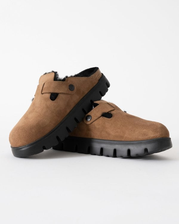 Birkenstock Papillio Boston Chunky Shearling Womens Clogs - Dark Tea