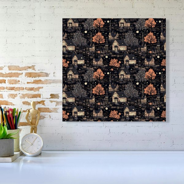 Warren Reed Spooky Haunted Houses Pattern Canvas