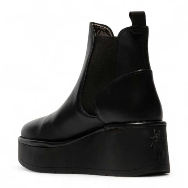 Fly London Womens Black HELY268 Chelsea Leather Ankle Pull-On Platform Comfort Boots