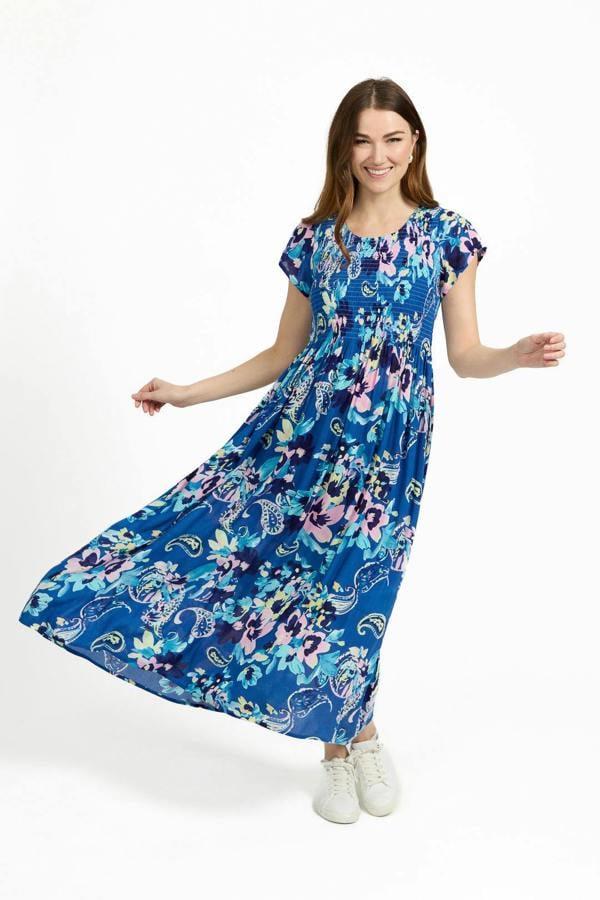 Mudflower Paisley Print Shirred Bodice Dress