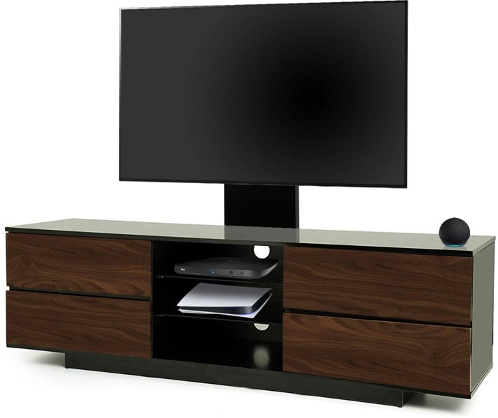 Centurion Supports AVITUS Gloss Black with 4-Walnut Drawers for up to 65" LED/LCD/Plasma TV Stand with Mounting Arm