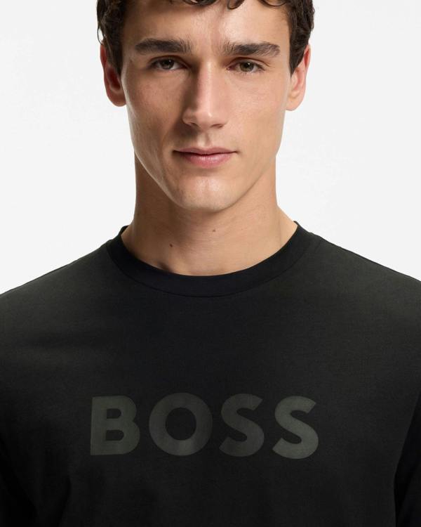BOSS Orange Te Logo Regular-fit T-shirt in cotton with logo print - Black 001, detail