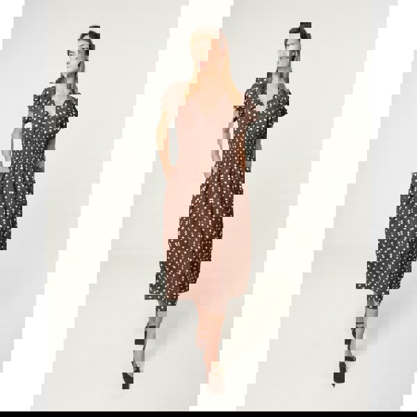 Blue Vanilla Polka Dot Double Frill Shirred Midi Dress