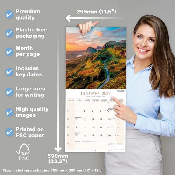 Scotland Calendar 2027, Wall Calendars, Month To View, Travel, Gift