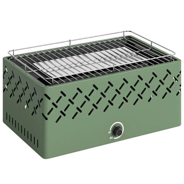 Bobobiy Portable Charcoal BBQ Grill, Battery Powered Barbecue Grill with Built-in Fan for Camping Picnic, Light Green