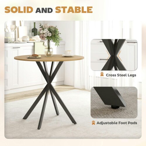 Wyld Haus Mihafi Metal And Wood White Oak Finish Industrial Round Dining Table 80cm