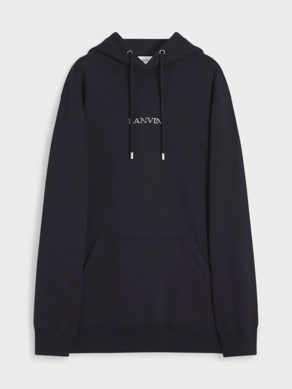 Lanvin Embroidered Loose Logo Hoodie Black