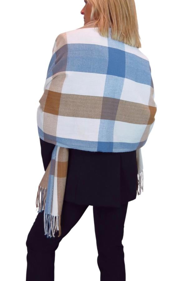 Paulo Due Wool Pashmina Shawl Oversized Plaid Wrap Scarf