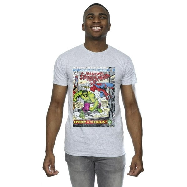 Marvel Mens Spider-Man VS Hulk Cover T-Shirt - Sports Grey