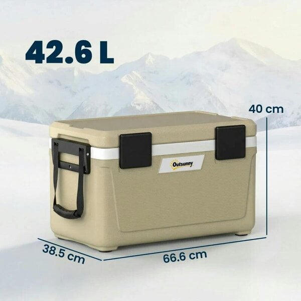 Bobobiy 42.6L Insulated Cool Box, Lightweight Portable Ice Cooler with Handle, Lid and Drain Valve, Khaki