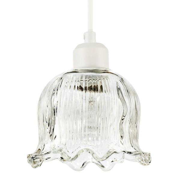 Transparent Ribbed Glass Pendant Lighting Shade in Compact Bell Shape Image 1