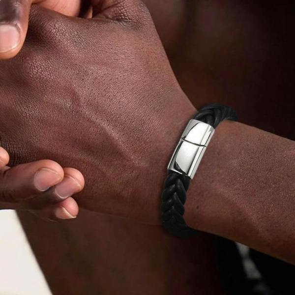 Aye Do Gifts Men's Black Woven Leather Bracelet