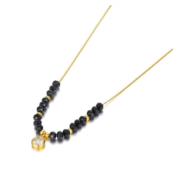 The Colourful Aura Black Crystal Round Zircon Charm Minimalistic Mangalsutra Necklace