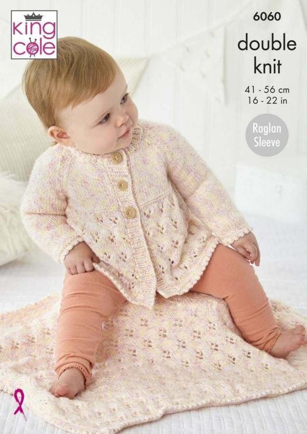 King Cole Cloud Nine DK Knitting Pattern 6060, Jackets, Cardigans, Blankets for Baby, 16 - 22 Inches