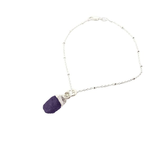 Raw Amethyst February Birthstone Silver Charm Bracelet