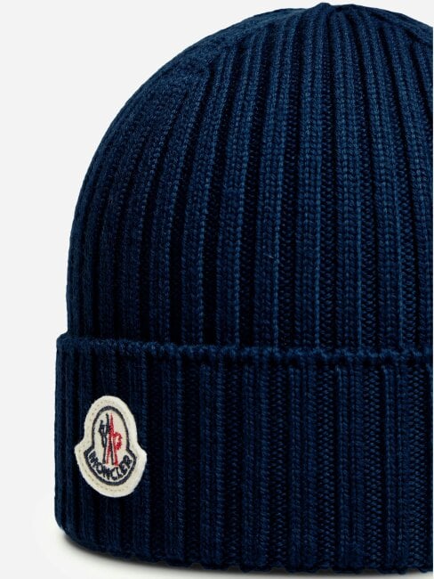 Moncler Enfant Kids Wool Logo Beanie Hat in Navy