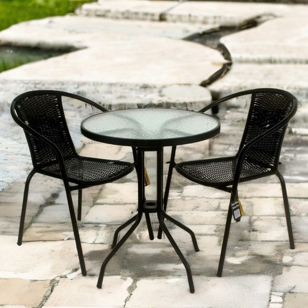 Rafaelo Mobilia Set of 3 Wicker Bistro Table And Chair Black