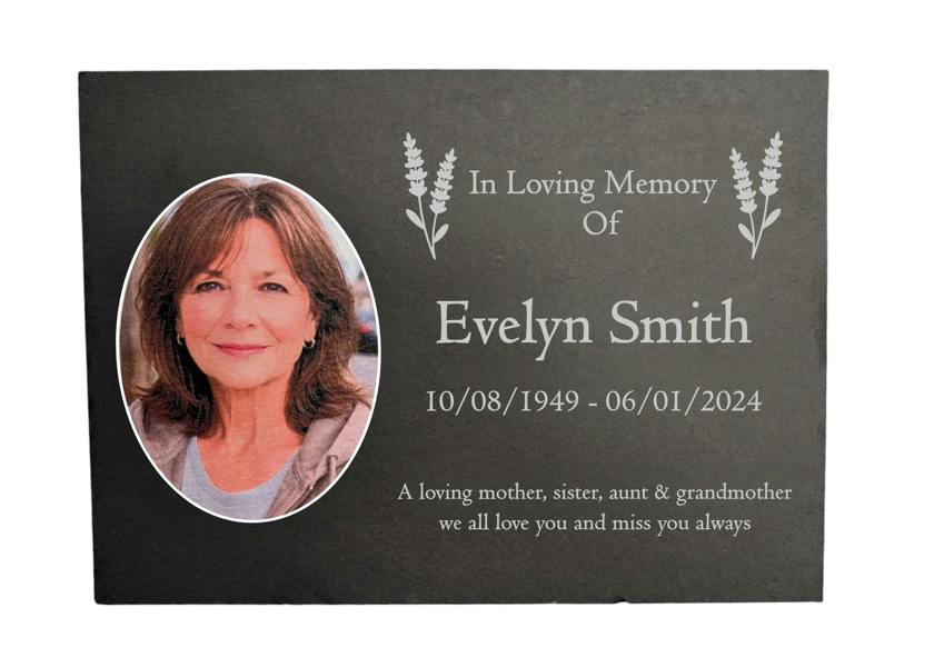 Memorials Direct Photo Slate Memorial Plaque,  Lavender, Add a Portrait & Personalised Text | 35×25cm (14×10”)