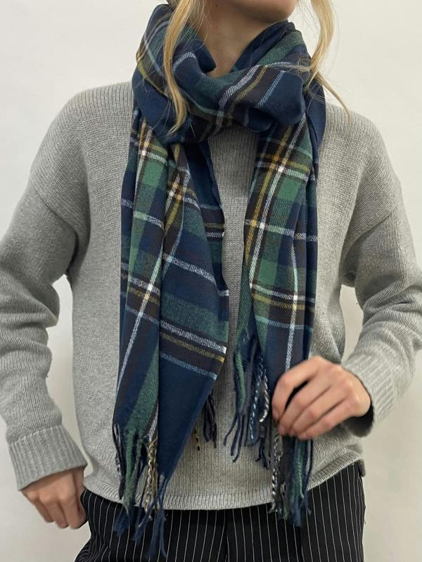 Tartan Woven with Tassels Blue Multi - svnx