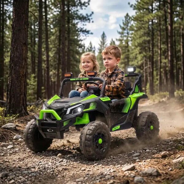 24V 2 Seater Ride On Truck Car for Big Kids with Remote Control, Dual Motors, 4-Wheel Suspension for Ages 3-8, Green - Green