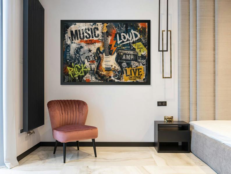 Exceptional Art The Guitar Strat Graffiti - Slim Black Frame