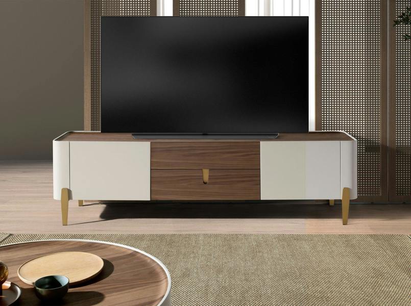 Angel Cerdá TV stand beige wood, golden polished steel and walnut top 3275