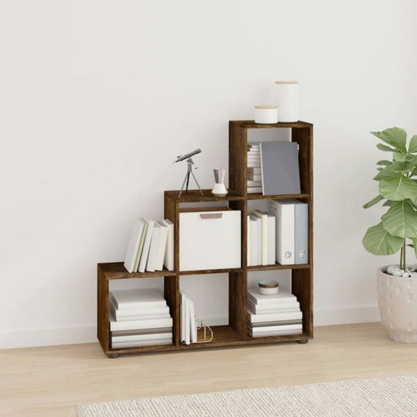 Berkfield Staircase Bookcase Smoked Oak 107 cm Engineered Wood