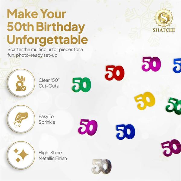 50th Birthday Multicolour Metallic Confetti Pack, Foil Table Decoration for Celebrations and Party Displays image 6