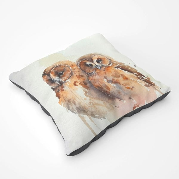 Warren Reed Loving Tawny Owls Watercolour Floor Cushion