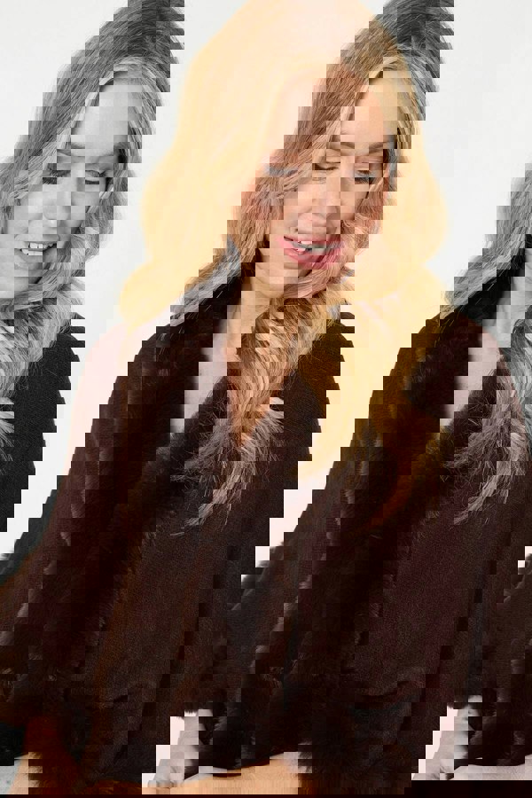 Brown | Faux Fur Trim Layered Poncho
