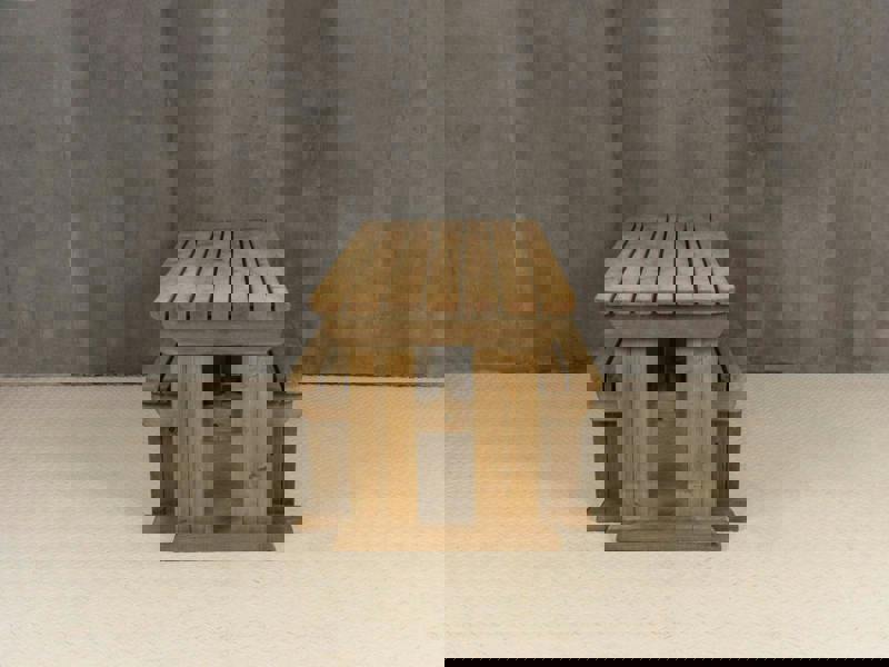 Yews Rounded Space-Saving Picnic Table and Benches Set – Rustic Finish Wooden Outdoor Dining Set for Gardens and Patios
