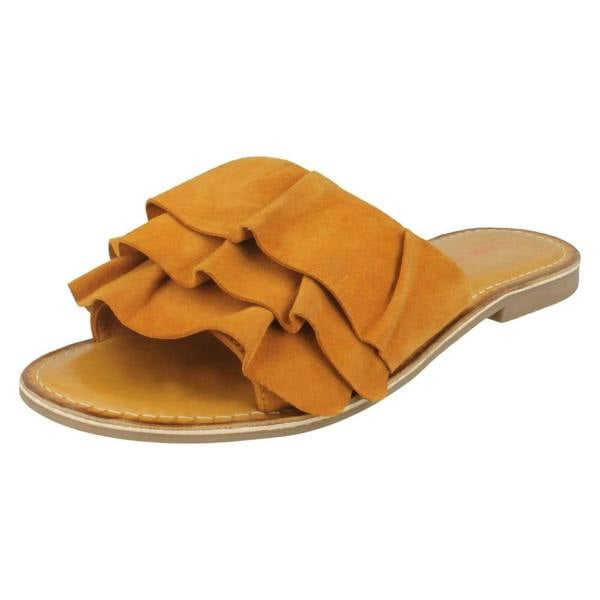 Leather Collection Ladies Leather Collection Frill Vamp Mules